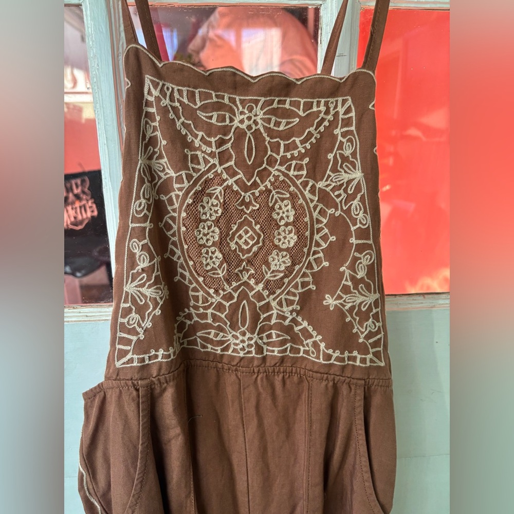 Anthropologie Embroidered Linen Overalls - Picture 4 of 10